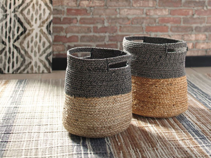 Image of two woven baskets on the floor